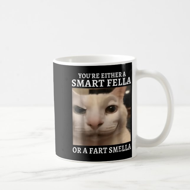 Either A Smart Fella Or A Fart Smella Funny Cat Coffee Mug (Right)
