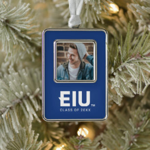 EIU Block Letter Silver Plated Framed Ornament