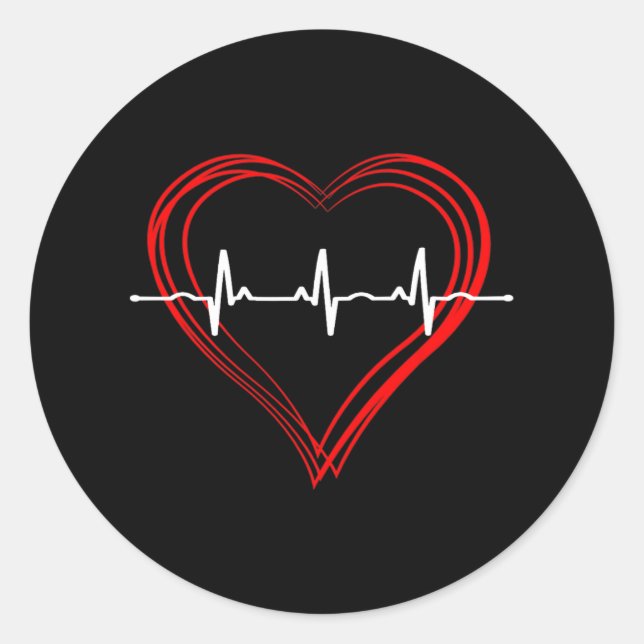 Ekg Heartbeat Love Cardiogram Hollow Ecg Heart  Classic Round Sticker (Front)