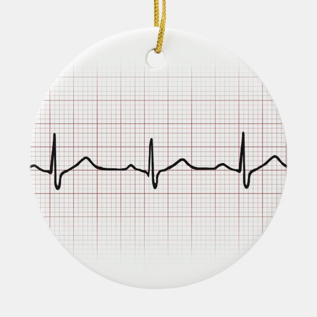 EKG heartbeat on graph paper, PhD (doctor) pulse Ceramic Tree Decoration (Front)