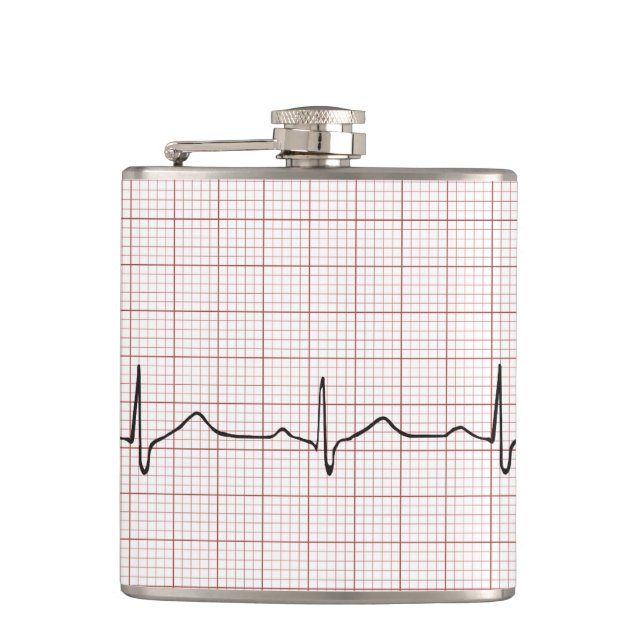 EKG heartbeat on graph paper, PhD (doctor) pulse Hip Flask (Front)