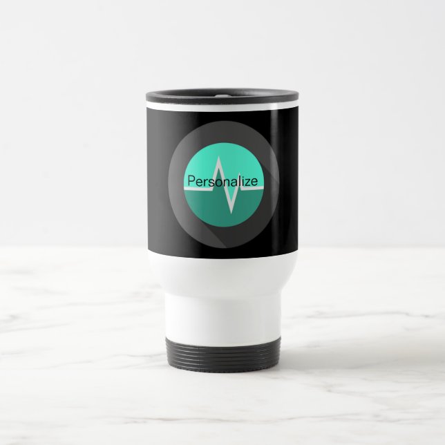 EKG line green medical travel mug (Center)