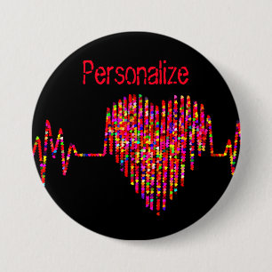 EKG line heart medical black red 7.5 Cm Round Badge