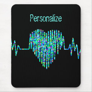 Ekg line heart medical black turquoise nurse dr mouse pad