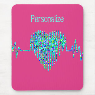 EKG line heart medical pink teal Mouse Pad