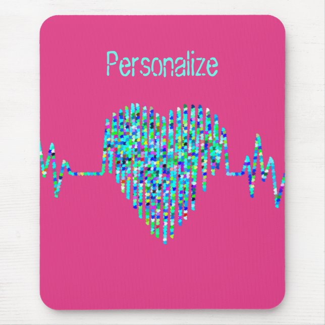 EKG line heart medical pink teal Mouse Pad (Front)