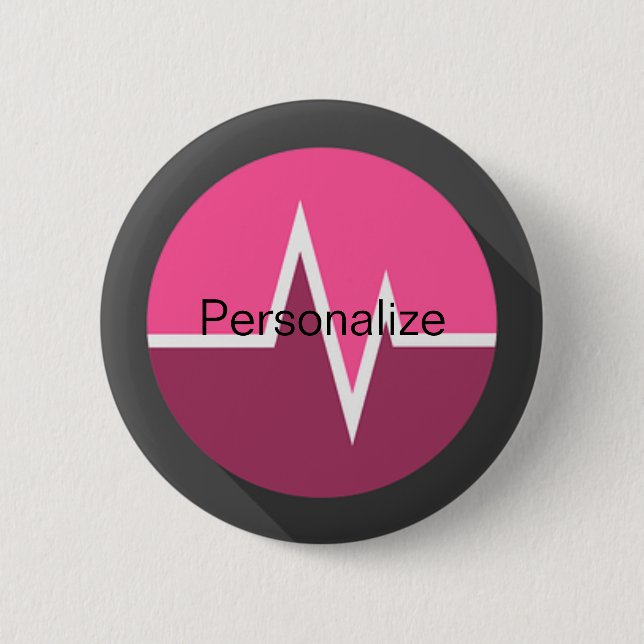 EKG line medical dr nurse pink black 6 Cm Round Badge (Front)