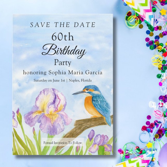 eKingfisher with Purple Irises Party Save The Date (Creator Uploaded)