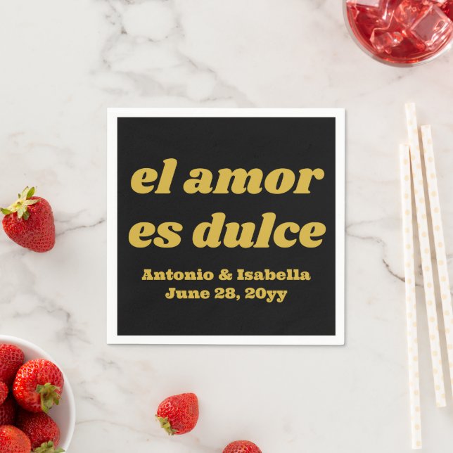 El amor es dulce wedding reception serviette paper napkin (Insitu)