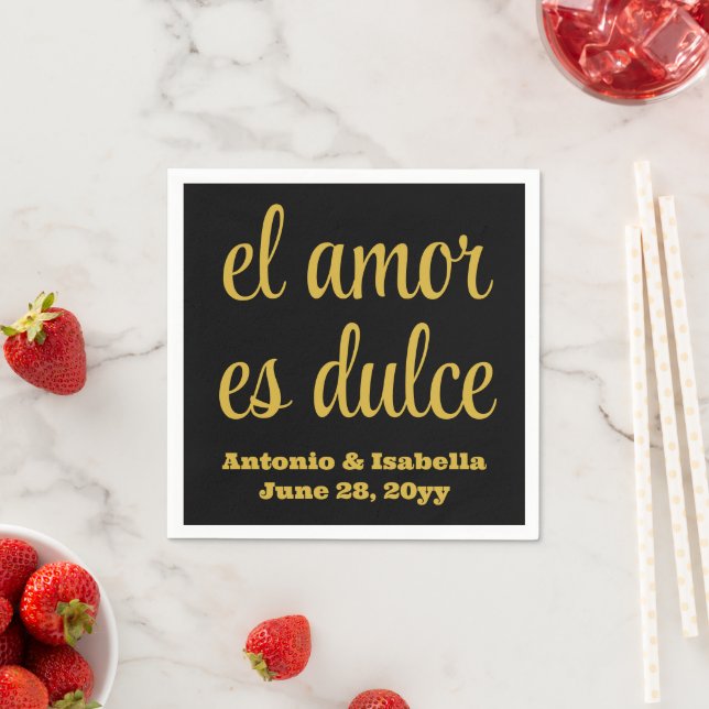 El amor es dulce wedding reception serviette paper napkin (Insitu)