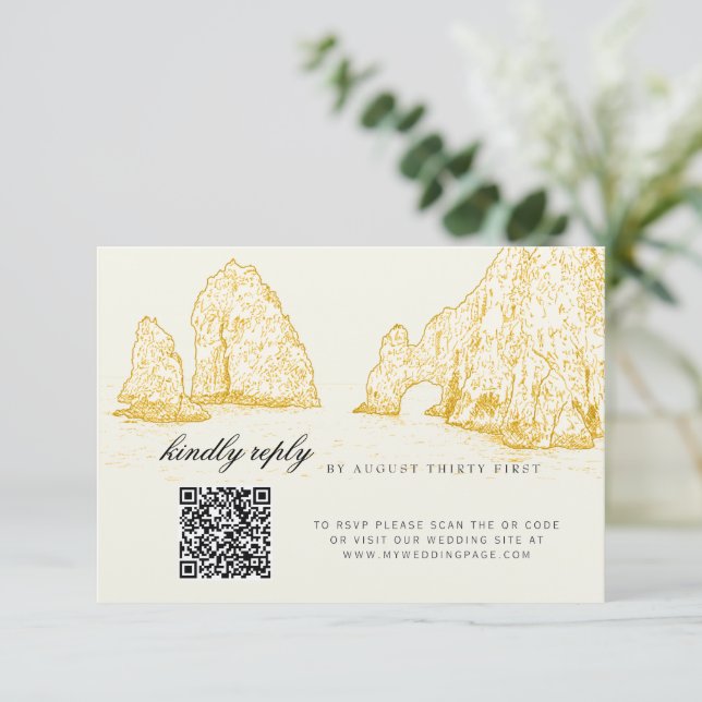 El Arco Cabo San Lucas Kindly Reply QR Code RSVP Card (Standing Front)