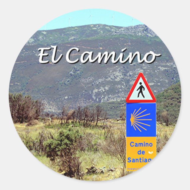 El Camino de Santiago sign (caption) Classic Round Sticker (Front)