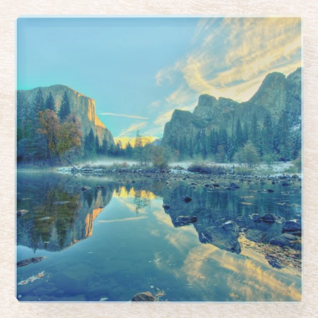 El Capitan and Three Brothers Reflection Glass Coaster (Front)