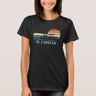 El Captain Pontoon Boat  Boating Lake Retro Sunset T-Shirt