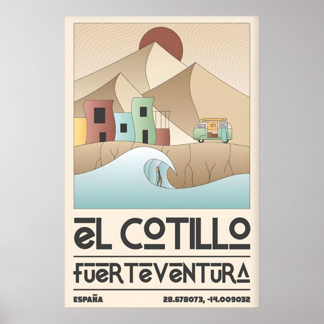 El Cotillo Surf Poster Travel Art with Wave (Front)