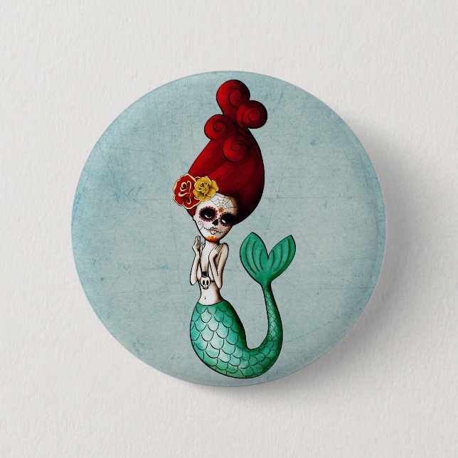 El Dia de Muertos Mermaid 6 Cm Round Badge (Front)