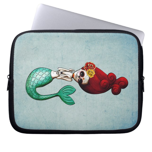 El Dia de Muertos Mermaid Laptop Sleeve (Front)