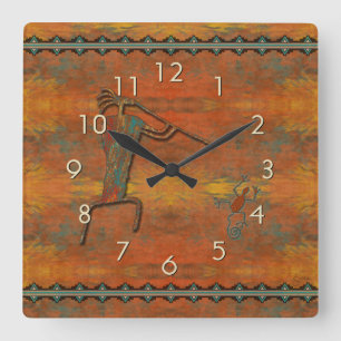 El Flautista (The Flute Player) Square Wall Clock