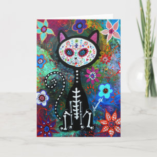El Gato Cat Dia de los Muertos by Prisarts Card