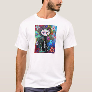 El Gato Cat Dia de los Muertos by Prisarts T-Shirt