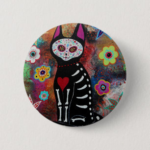 El Gato Day of the Dead Painting by Prisarts 6 Cm Round Badge