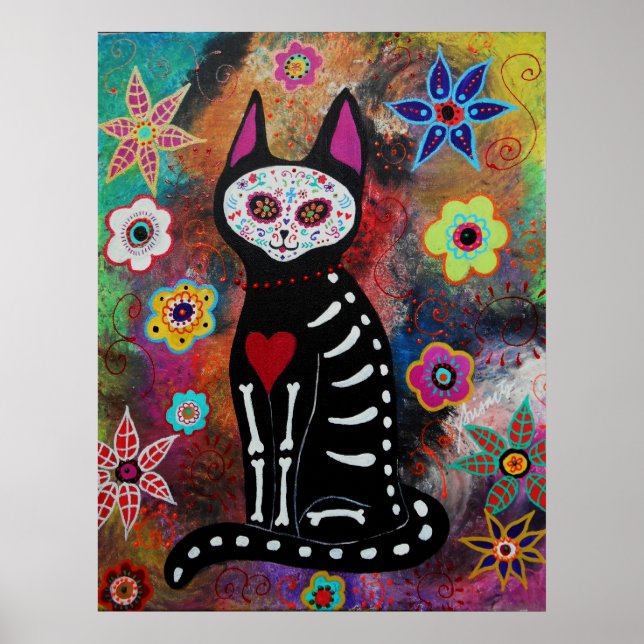 El gato Dia de los Muertos Painting Poster (Front)