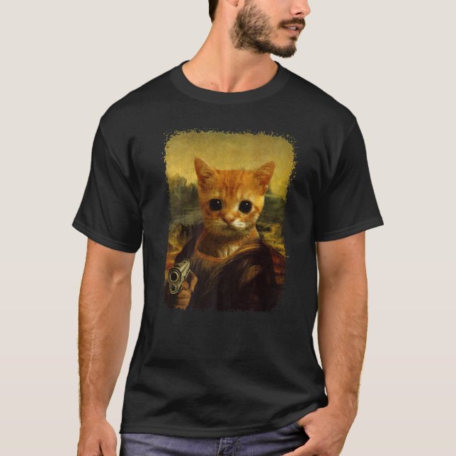 el gato Meme historical funny Cute Cat with gun Pr T-Shirt (Front)