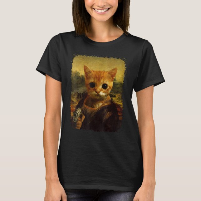 el gato Meme historical funny Cute Cat with gun T-Shirt (Front)