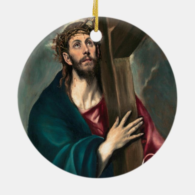 El Greco Christ Carrying the Cross Ceramic Tree Decoration (Back)