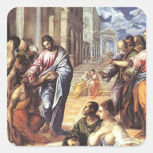 El Greco- Christ healing the blind Square Sticker (Front)