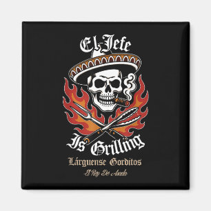 El jefe is grilling spanish mexican bbq skeleton magnet