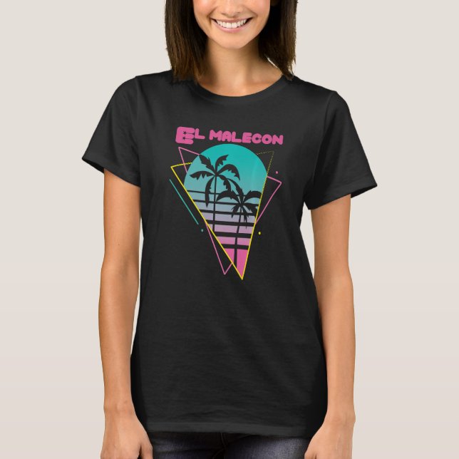 El Malecon Havana City Palm Tree Cuba Caribbean Pr T-Shirt (Front)