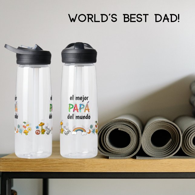 El mejor Papá del mundo! Fun Whimsy Letters Water Bottle (Creator Uploaded)