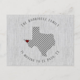 El Paso Grey Linen and Heart Texas Moving Announcement Postcard