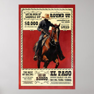 El Paso Rodeo Poster Vintage Cowboy Art Print 17