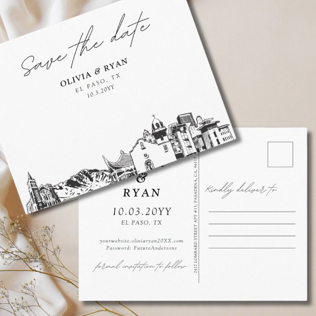 El Paso Save the Date Postcard Elegant Wedding (El Paso Texas save the date)
