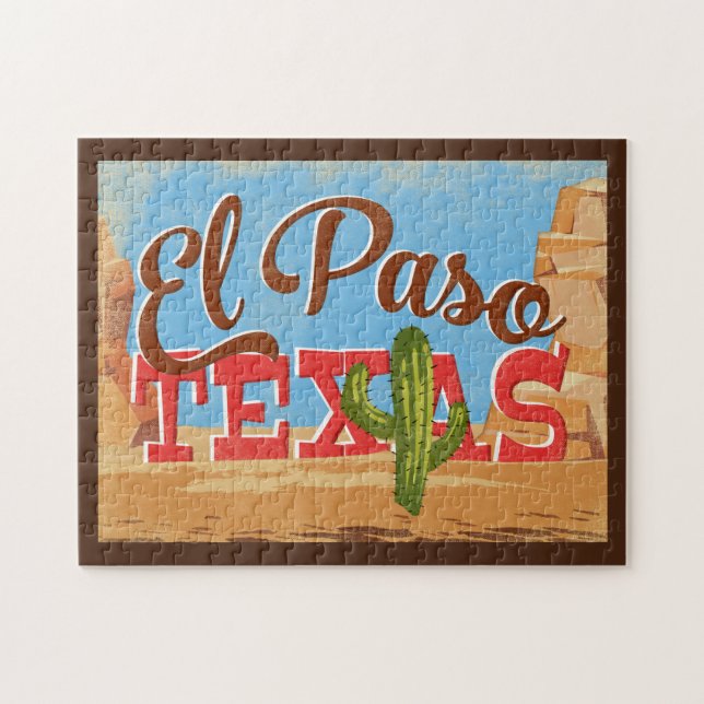 El Paso Texas Cartoon Desert Vintage Travel Jigsaw Puzzle (Horizontal)