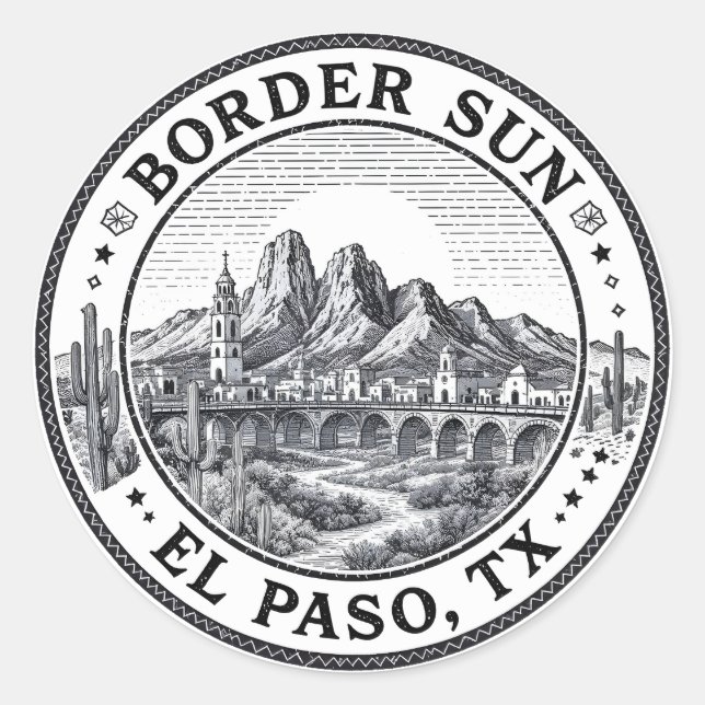 El Paso Texas Circular Badge Illustration  Classic Round Sticker (Front)
