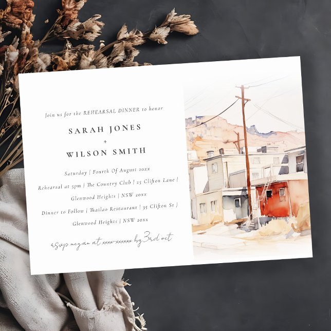 El Paso Texas City Scape Rehearsal Dinner Invitation (Creator Uploaded)