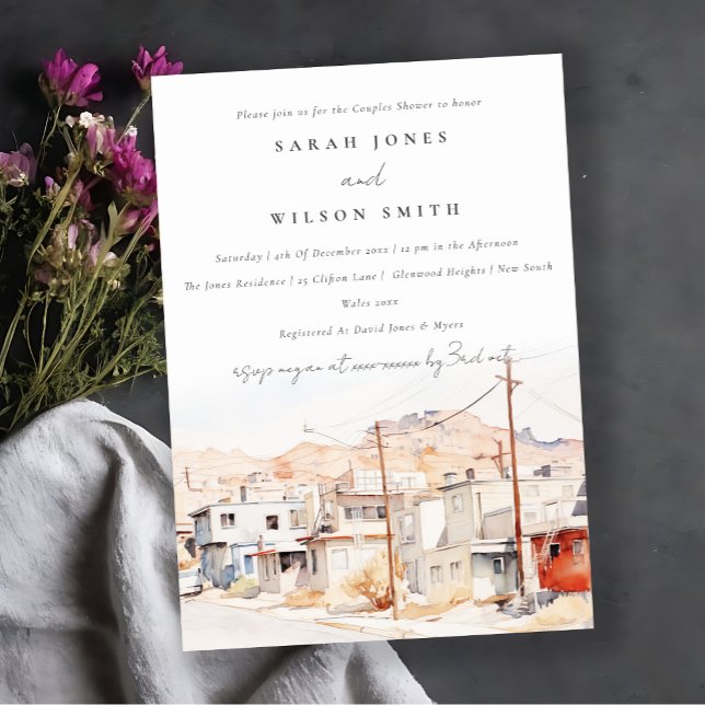 El Paso Texas City Scape Watercolor Couples Shower Invitation (Creator Uploaded)