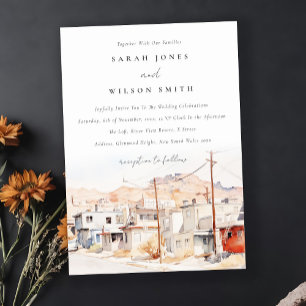 El Paso Texas City Scape Watercolor Wedding Invitation
