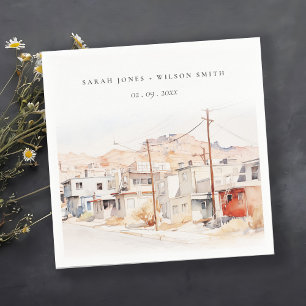 El Paso Texas City Scape Watercolor Wedding Napkin