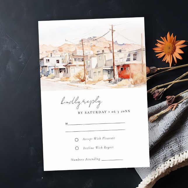 El Paso Texas City Scape Watercolor Wedding RSVP Card (Creator Uploaded)