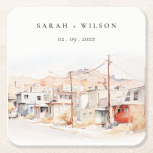 El Paso Texas City Scape Watercolor Wedding Square Paper Coaster