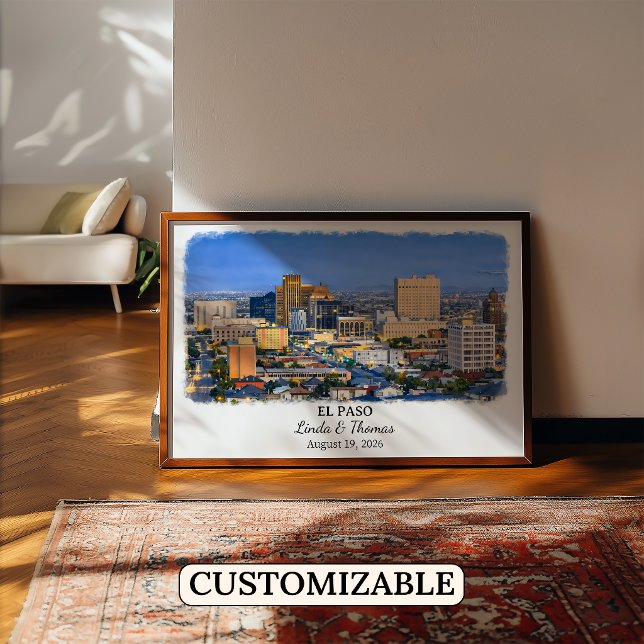 El Paso Texas Poster, Watercolor, Custom Poster (Creator Uploaded)