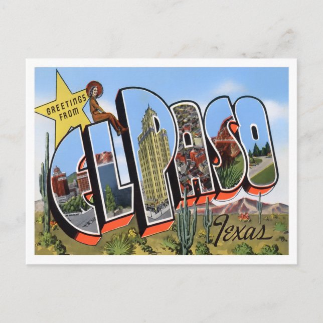 El Paso, Texas Vintage Big Letters Postcard (Front)