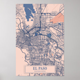 El Paso United States Breezy City Map Travel Poster