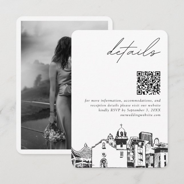 El Paso Wedding Modern Details QR Code Enclosure Card (Front/Back)