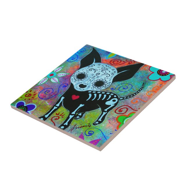 EL PERRO DOG DIA DE LOS MUERTOS  CHIHUAHUA CERAMIC TILE (Side)