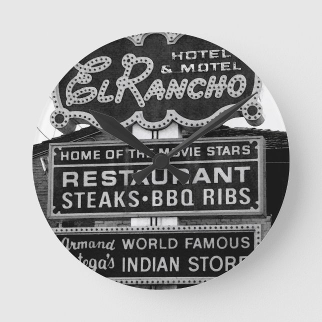 El Rancho Hotel Sign Round Clock (Front)